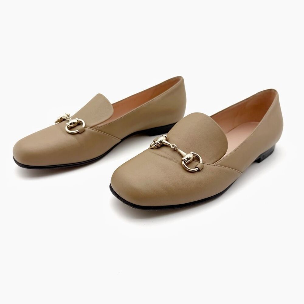 GUCCI Kira Horsebit Mud Brown Loafer Size 37 US 7 Leather Slip On Flats